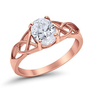 Halo Vintage Style Wedding Ring Rose Tone, Simulated Cubic Zirconia 925 Sterling Silver